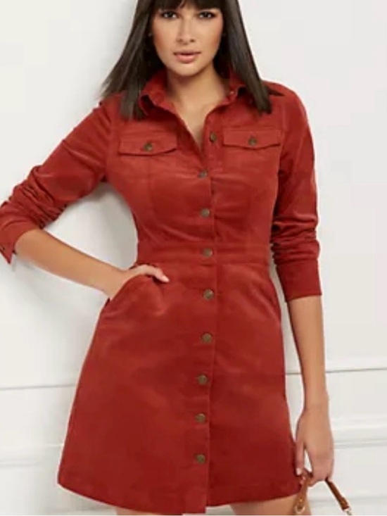 New York & Company Jackets & Blazers - New York & Company Rust Red Button-Front Long Sleeve Shirt Dress Jacket Sz M